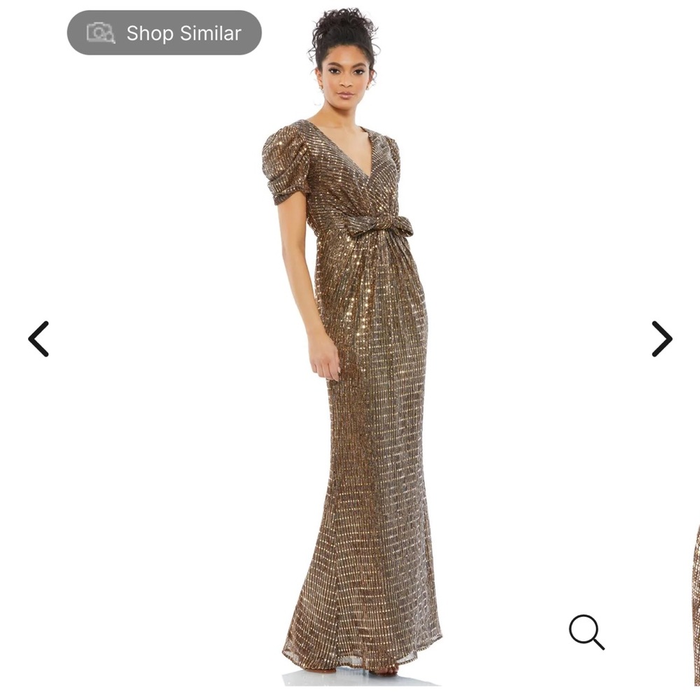 Mac Duggal Metallic Puff-Sleeve Gown